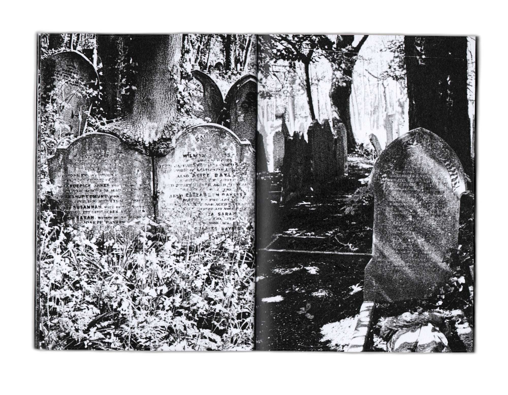 Zine spread of Highgate Cemetery.