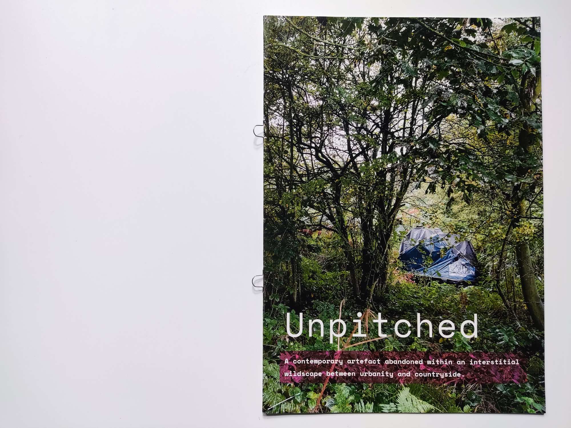 Zine/photobook. A contemporary artefact abandoned within an interstitial wildscape between urbanity and countryside.